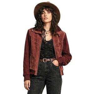 Vintage 70s 80s Rene De‎ France Burgundy Suede Knit Sleeves Jacket Womens S Boho